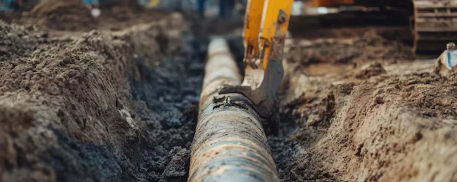 Trench exposing a buried water service line